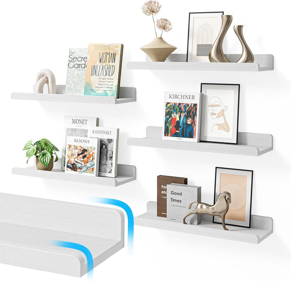 YUFLINX 16White Floating Shelves for Wall with Anti-Crash Design Set of 6,Nursery Book