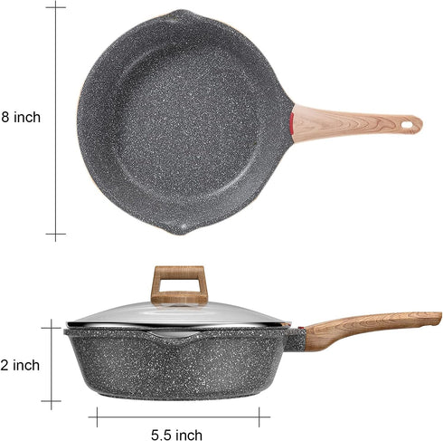 Induction Nonstick Skillet Frying Pan with Lid, Swiss Granite Omelette Pan, PFOA Free (8 inch)