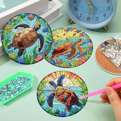 8 Pieces Diamond Art Painting Coasters Kit, Sea Turtle Diamond Art Coaster, DIY Diamonds Craft Kits for Adults