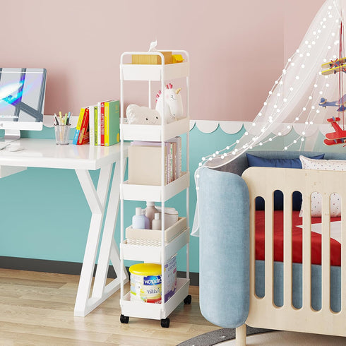5 Buzowruil Rolling Storage Cart Tier Organizer Mobile Shelving Unit Storage Rolling Utility Cart with Wheels