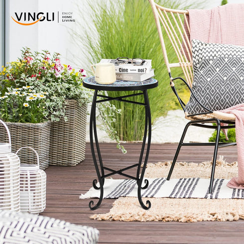 Bonnlo Sea Mosaic Side Table for Living Room and Outdoor Use