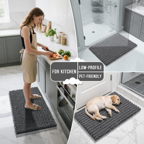 Yimobra Bathroom Runner Rug 55x24 Inch, Extra Long Non Slip Chenille Bath Mat, Soft & Absorbent, Machine Washable for