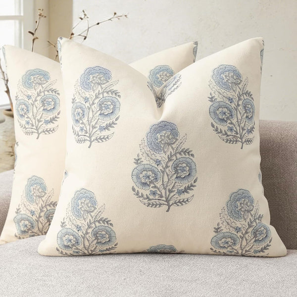 YCOLL Vintage Floral Print Pillow Covers 18x18 Set of 2 Patterned Accent