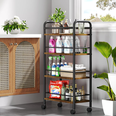 4-Tier 9.1" 4-Tier (9.1" 33.6" Asgolion Slim Storage Cart, Small Rolling Cart with Wheels, Deep, Narrow Bathroom Shelf