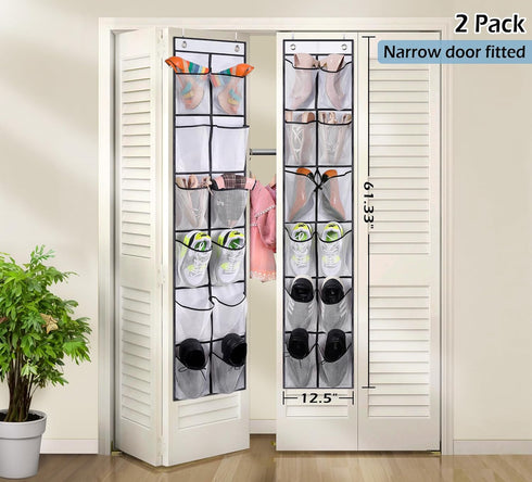MISSLO Over The Door Shoe Organizer 12 Large Mesh Pockets Hanging Narrow Closet Door, White, 2 Pack by MISSLO