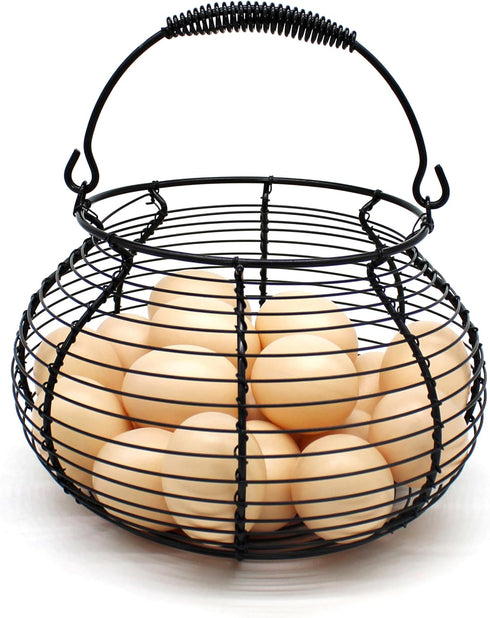 CVHOMEDECO. Elegant Wire Egg Basket with swimming Handle Primitives Vintage Gathering Basket.