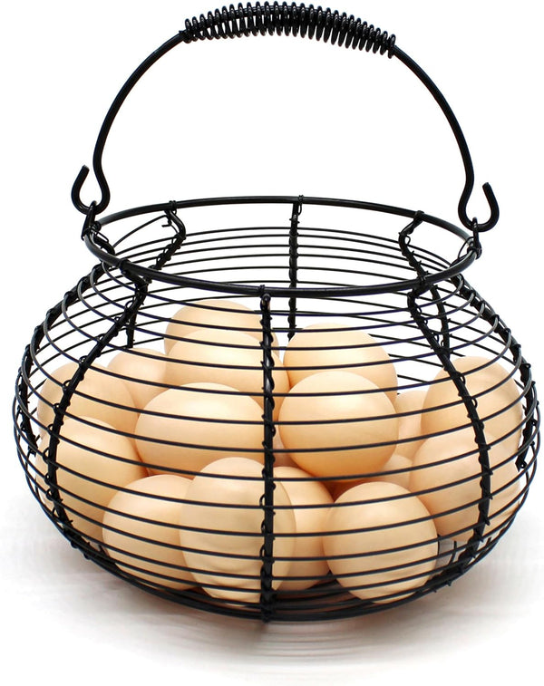CVHOMEDECO. Elegant Wire Egg Basket with swimming Handle Primitives Vintage Gathering Basket.