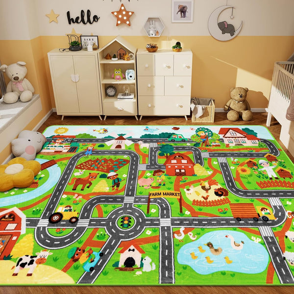 Mfmiudole Kids Rug Play Mat for Toy Cars, 39.4" 59" Farm Life Road