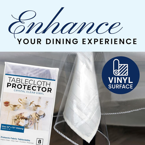 BRODER MFG. INC. Tablecloth Protector Crystal Clear Vinyl (52"x70" Oblong) - Durable for Parties & Everyday Use