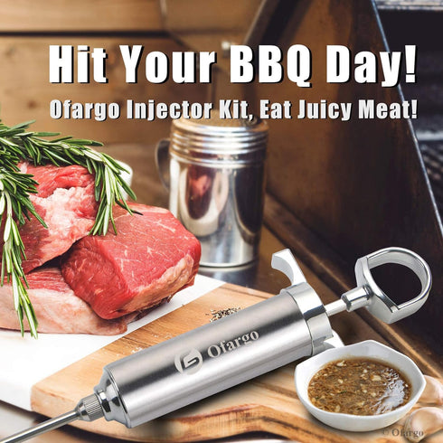 304-Stainless Steel Meat Injector Syringe Kit, 4 Marinade Needles for BBQ Grill Smoker, 2-oz Large Capacity