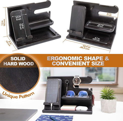 TESLYAR Wood Phone Docking Station for Men, Desk Accessories & Workspace Organizer, Nightstand Organizer, Key Holder
