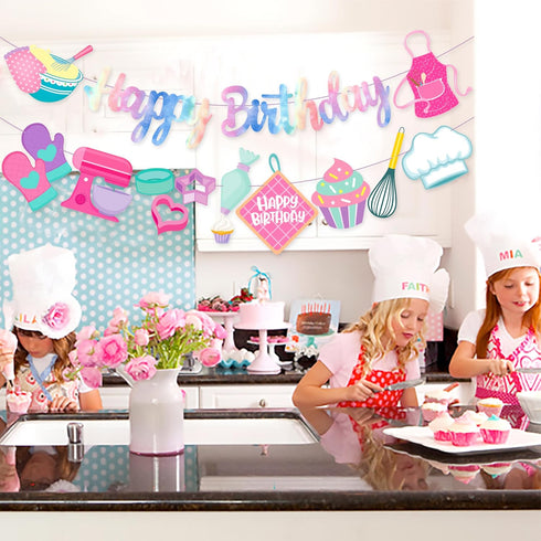 Baking Birthday Party Banner, Little Bakers Birthday Decoration for Girls, Macaron Party Supplies
