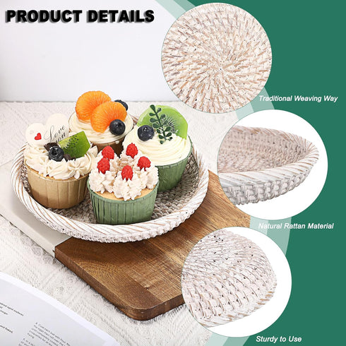 Hipiwe Small Key Basket Bowl for Entryway, 7.6" Round Woven Wicker Basket, Whitewash