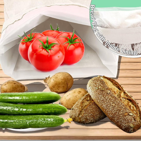 2 Pack 11.75" 11.5" Bread Bag with Inside Lining, Reusable Linen Bread Storage Bags, x Homemade Bun Container, Double