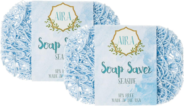 Aira Soap Saver, Dish & Holder Accessory, BPA Free Shower & Bath Holder, Easy to Clean, Seaside Two Pack