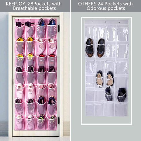 KEEPJOY 28 Pockets Hanging Shoe Organizer - Over the Door Shoe Holder Rack with Mesh Pockets, Large Size 65 x 23 Inch