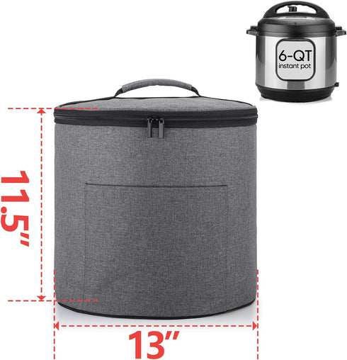 Luxja Gray Dust Cover with Zipper Closure for 6 Quart Instant Pot, Enclosed Bottom, Medium with Accessories Pockets