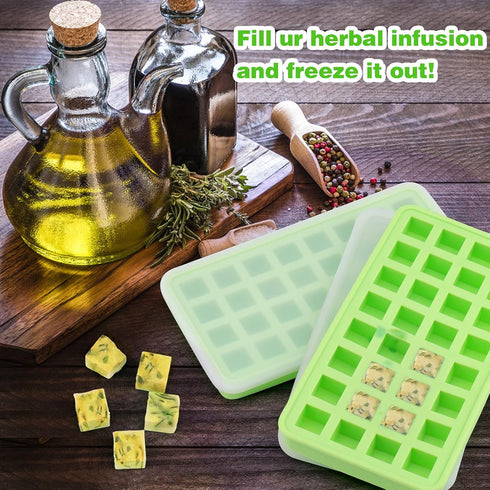 2Pcs 32 Gummy 2 5/8x5/8x5/8in Gummies, AIERSA Silicone Molds for Herb-Infused Oil Cubes, Cavity Candy Molds with Lids