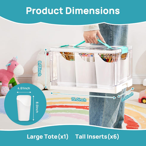 24 6 Crayon,Pencils,1 Pack Vtopmart QT Clear Plastic Craft Organizer with Detachable Inserts, Art Supply and Tool