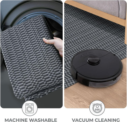 KOZYFLY Washable Runner Rug, 2x8 Ft for Hallways, Kitchen Runner with Rubber Backing, Grey Braided Cotton