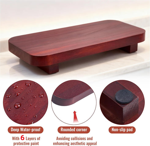 ECOECO 11" 7"- Wood Riser for Decor, Widen Size Pedestal Stand for Bathroom,Farmhouse Decorative Tray Soap Holder