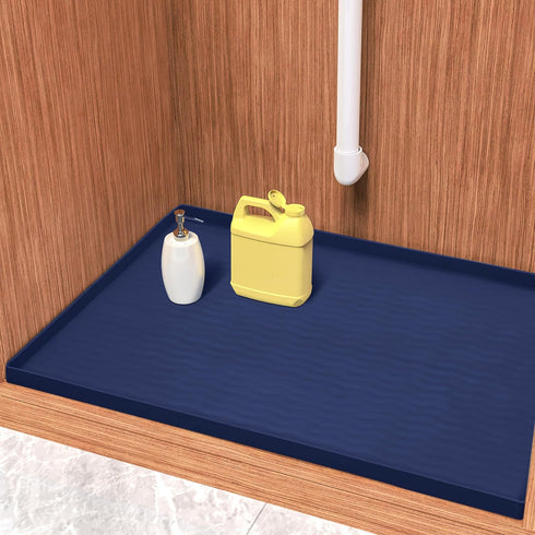 Under Sink Mat, 34'' x 22'' Waterproof Silicone Liner Drip Tray for Kitchen Bathroom Sink Cabinet Protector, Navy