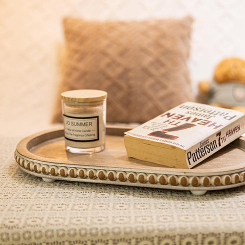 15in Counter,Living HPC Decor Oval Tray for Home Decor - Brown Wood Beaded Tray - Decorative Serving Tray,Rustic