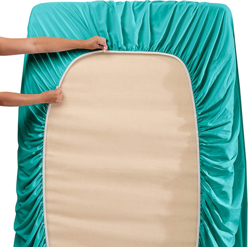 Nestl Extra Deep Pocket Split King Sheet Set - 7 PC Soft Microfiber Bedding Sheets & Pillowcases, Teal Blue/Green