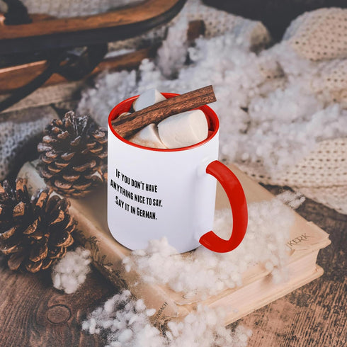 3dRose Two Tone Red Mug, "If you don't have anything nice to say say it in German", 11oz