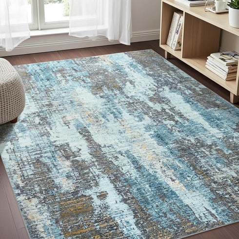 4x6, Area Rugs Washable Rug for Living Room, Modern Abstract Grey Rug for Bedroom, Non Slip Foldable Low Pile Stain