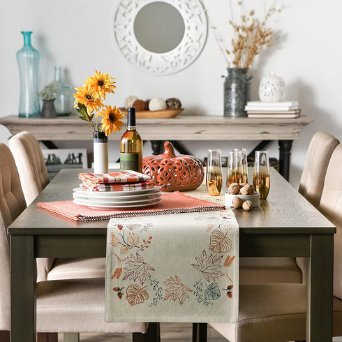 DII Fall Table Decorations - Indoor Décor, Thanksgiving Reversible Table Runner, 14x72, Autumn Leaves