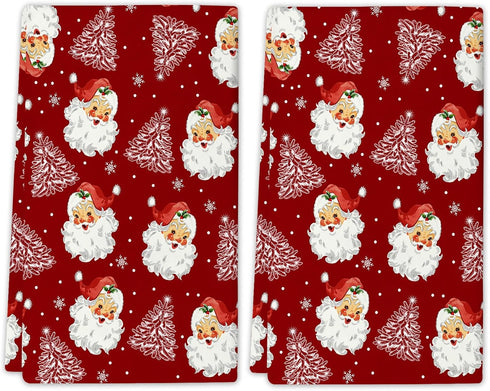 Qilerongrong Christmas Kitchen Dish Towel Santa Claus, Xmas Tree Snowflake Red Decorative Dishcloth,