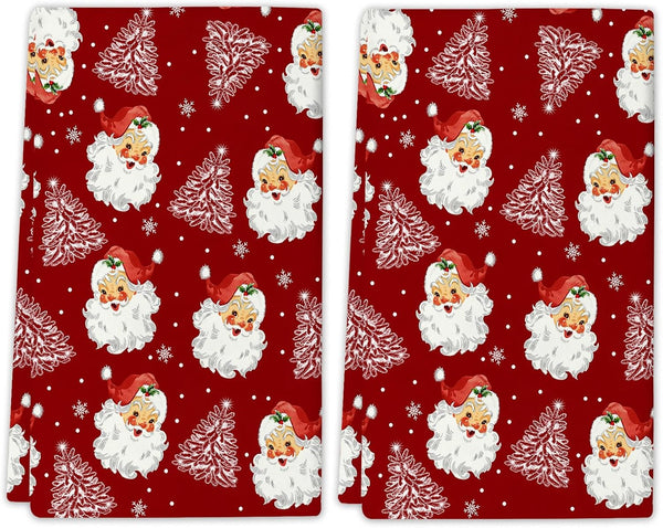 Qilerongrong Christmas Kitchen Dish Towel Santa Claus, Xmas Tree Snowflake Red Decorative Dishcloth,