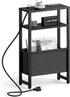 Narrow Side Table with Charging Station, Slim End Table with Magazine Rack,