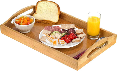 Tray with Large Handles - Bamboo Ottoman Tray, Great for Coffee Table, Couch, Tea, Bar, Breakfast, Dinner, or Any Food