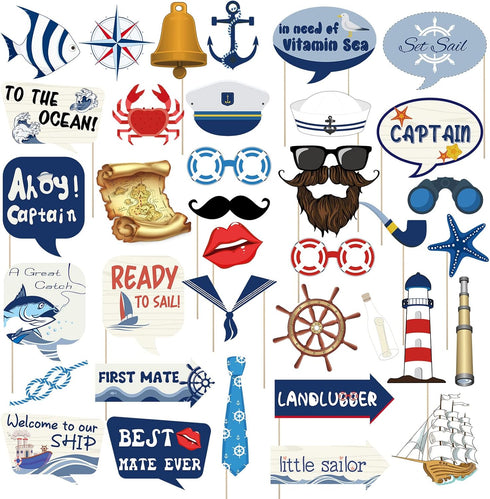 36 Pieces Nautical Photo Booth Props, Sailor Birthday Party Supplies, Cruise Anchor