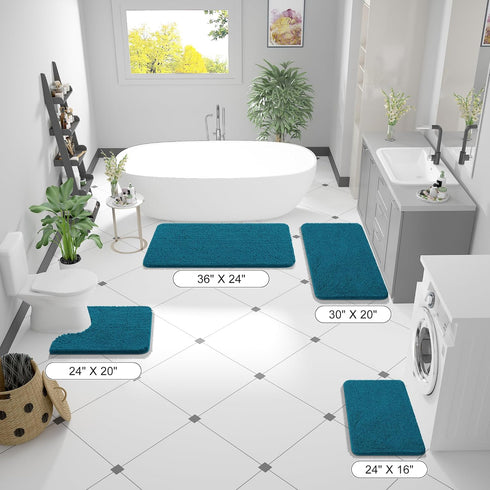 OLANLY 24x16 Bathroom Rugs, Extra Soft Chenille Bath Mats, Non-Slip, Quick Dry, Machine Washable, Peacock Blue