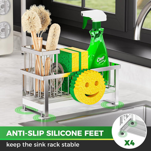 Taugast Countertop Sponge Holder for Kitchen Sink,Sink Caddy with Removable Dish Brush Holder,Self-Draining Kitchen