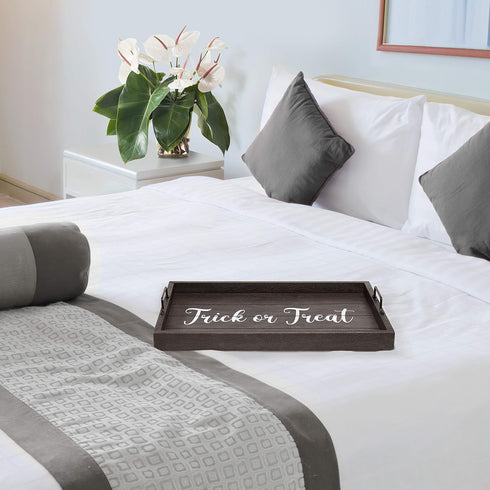 Elegant Designs Trick or Treat Decorative Wood Serving Tray - 15.50" x 12" Black Wash with Handles