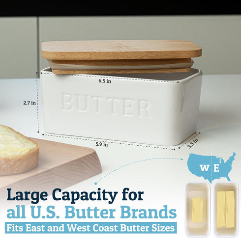 PriorityChef Large Butter Dish with Lid, Ceramic Butter Container with Airtight Cover for Counter or Fridge