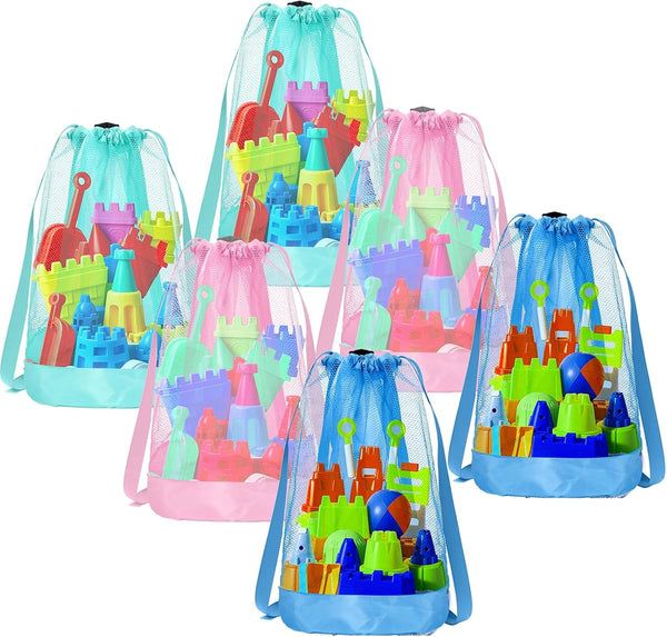 Vodolo Beach Toy Bag,6pcs Mesh Travel Sand Toys Backpack for Sandbox Buckets,Beach