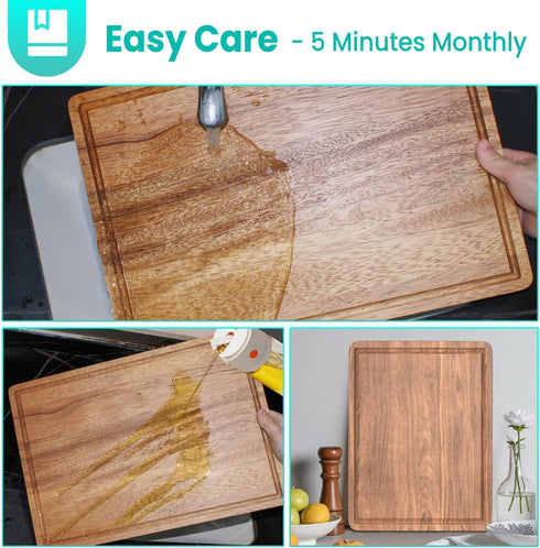 BETOLEAN Set 3-Piece Acacia Wood Cutting Boards with Juice Groove & Handles for Kitchen Charcuterie Chopping Board
