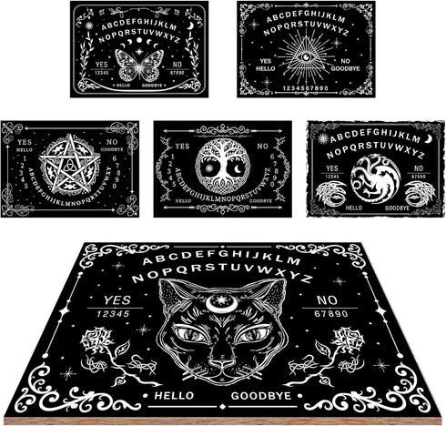 CREATCABIN Black Cat Wood Spirit Board, Talking Boards with Planchette, Wooden Dowsing Divination Kit for Wicca