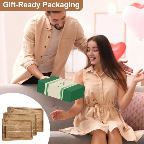 Amitlimate Set 3 Acacia Wood Cutting Board for Kitchen,Built-In Handles with Juice Groove Chopping,Large Medium Small