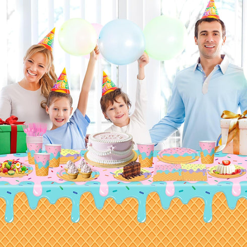 Bzhouyy 121pcs Summer 24 Ice Cream Party Supplies Kit, Includes Ice Cream Themed Plates Cups Napkins Cutlery Touchdown