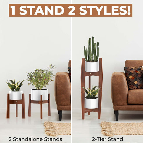 2-Tier (812), ROCCA Tall Plant Stand Indoor Adjustable Bamboo Plant Stand Wooden Corner Pedestal for Multiple Pots