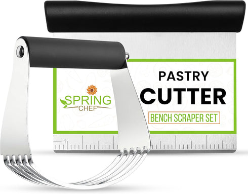 Spring Chef Dough Blender & Pastry Cutter Tool, Stainless Steel Pastry Blender & Bench Scraper for Baking