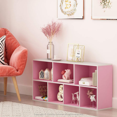 Furinno 7-Cube Reversible Open Shelf - White/Pink, Model 11048WH/PI
