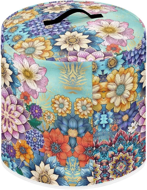 Colorful Boho Mandala Pressure Cooker Cover with Handle and Storage Pocket for Extra Accessories Portable Kitchen Small Appliance Dust Cover Protective Case Cover for Air Fryer Toaster