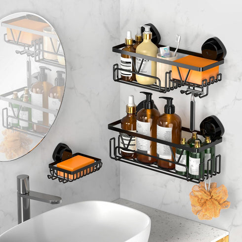 KEGII Shower Caddy Suction Cup Removable Suction Bathroom Organizers Shelf with Soap Holder, Razor Holder & Hooks